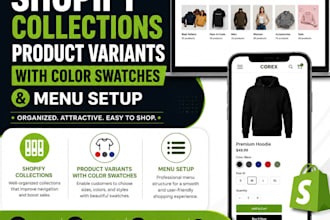 do shopify collections, shopify product variants with color