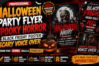 design halloween party flyer spooky horror black friday poster scary voice over