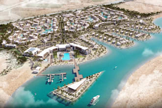 design luxury resort masterplan waterfront site plan 3d aerial landscape render