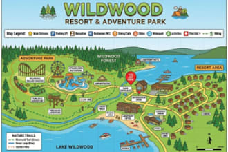 design custom vector map park map resort map, visitor map tourist map wayfinding