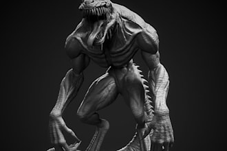 high poly render of a creature in zbrush, skin texture,limbs sculpt, skull model