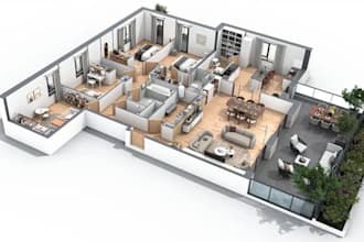 create interior design and realistic 3d rendering