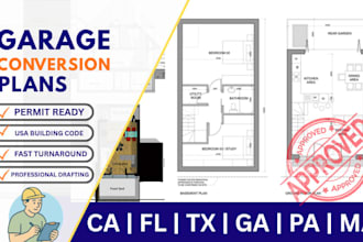 design garage conversion plans with city permit stamp for USA approval
