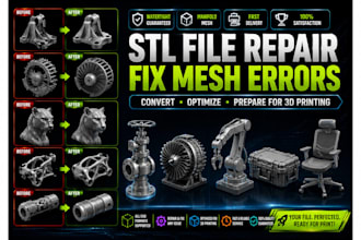 repair stl files, fix mesh errors, convert cad to step, dwg dxf for 3d printing