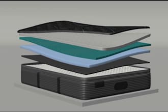 create exploded 3d mattress, pillow, duvet, blanket, and bedsheet visualization