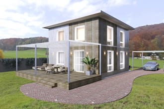 upgrade modern prefabricated city villa, open sides garage, wooden house design
