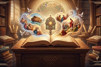 bible themed, comic children story, christian bible illustration
