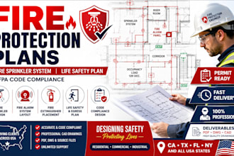 design fire protection plans, fire sprinkler system and life safety plan
