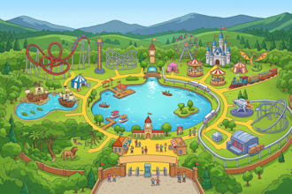 design theme, water park map, mall, zoo map, aquarium map, amusement park map