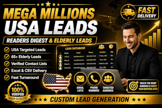 provide mega millions leads, readers digest leads, elderly USA leads