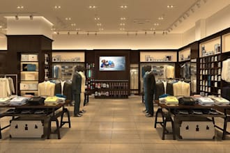 revamp 3d clothing store interior,modern retail shop design,cgi shopfront render