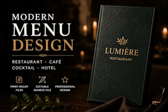design a modern restaurant, cafe, hotel or cocktail menu