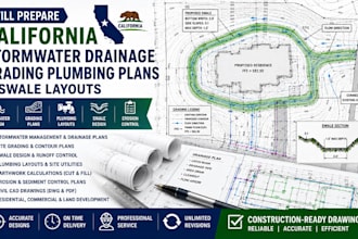 prepare california stormwater drainage grading plumbing plans and swale layouts
