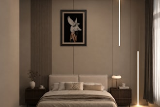 design a modern bedroom interior with realistic 3d rendering