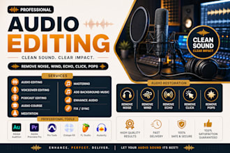 do audio editing, remove background noise, echo, fix, repair, podcast editing