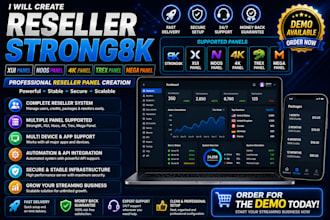 create reseller strong8k, xui panel, noos panel, 4k, trex panel, mega panel