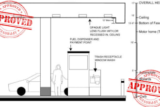 draw your gas station and convenience store autocad drawing set in US standards