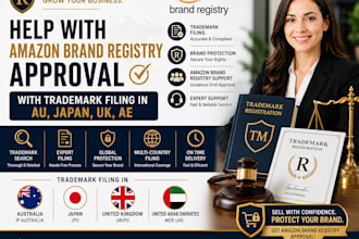 help with amazon brand registry approval with trademark filing in au japan UK ae