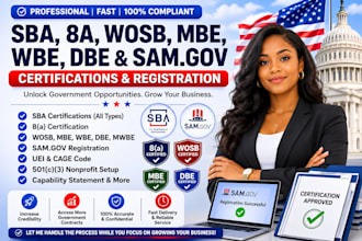 do sam gov registration, sba, wosb, mbe, dbe, 8a certification