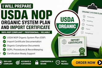 prepare usda nop organic system plan and import certificate