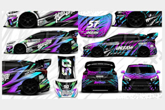 design car wrap, van wrap, sport car and vehicle wrap with 3d mockup