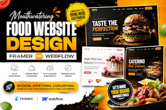 design food cafe bakery catering restaurant web landing page via framer webflow