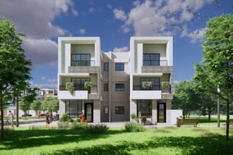 design 3d architectural rendering, residential building, multi family housing