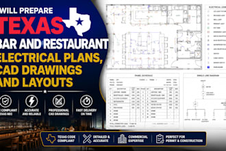 prepare texas bar and restaurant electrical plans, cad drawings and layouts