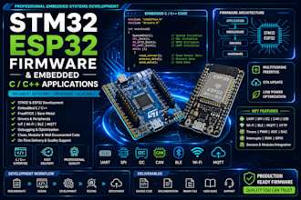 design stm32, esp32 firmware and embedded c c  applications