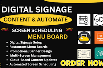 setup digital signage content and automate screen scheduling menu board banner