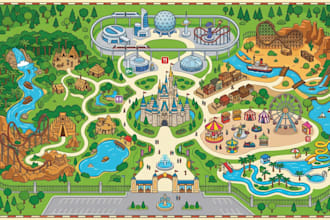 design custom illustrated theme park, amusement park and attraction maps