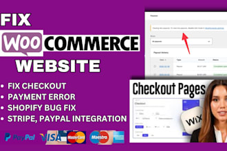 fix woocommerce checkout, paypal, stripe, klarna, wix errors and payment issues