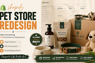 redesign shopify pet dropshipping store pet website for dog products pet brands