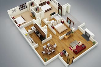 design 2d, 3d realistic real estate floor plan and architectural visualization