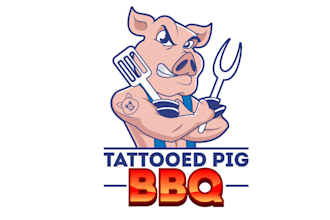 create a muscle pig mascot logo for a BBQ restaurant team