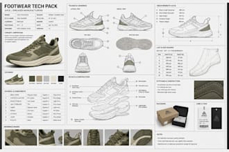 create professional footwear tech pack for shoe and sneaker manufacturing