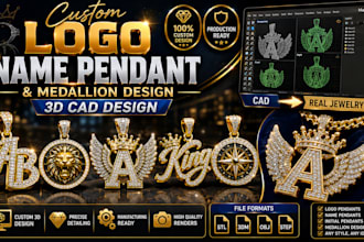 design custom pendant logo pendant name pendant medallion  jewelry in 3d cad