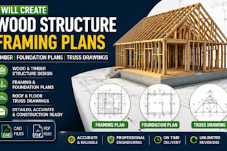 create wood structure framing plans, timber, foundation plans and truss drawings