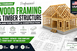 do USA wood framing plans, timber structure, roof framing and foundation plans