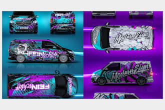 design custom eye catching van wrap graphics, van wrap with realistic 3d mockup