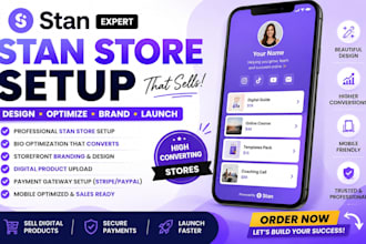 design stan store setup, optimize bio and create storefront branding