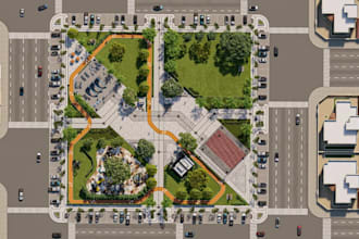 remotely 3d city map, urban master plan,landscape public park,sport court render