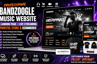 do bandzoogle music website landing page live streaming printful store ecommerce