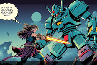 draw custom retro comic book illustration and pulp scifi art