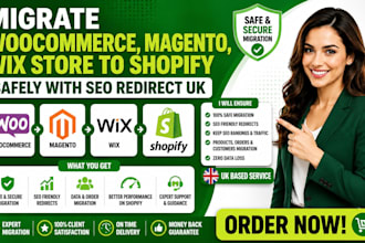 migrate woocommerce magento wix store to shopify safely with seo redirect uk