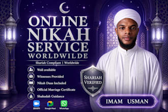 arrange and perform online nikah with witnesses, wali and certificate