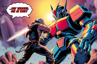 create dynamic retro comic book illustrations