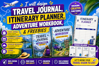design a travel journal, itinerary planner, adventure workbook, and freebies
