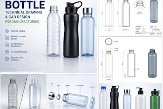 create professional bottle technical drawing for manufacturing