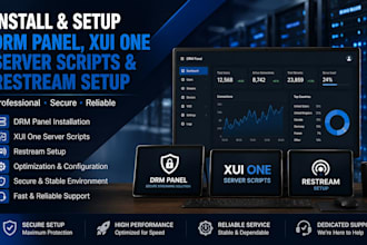 install drm panel, xui one server, scripts and restream setup